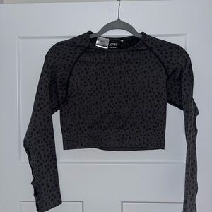 AYBL Black Leopard Print Long Sleeve Crop Top